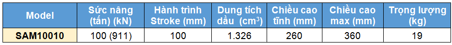 Kich 1 chieu bang nhom 100 tan 100 mm, kich 1 chieu, SAM Single acting aluminium cylinder