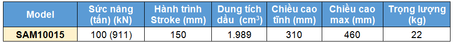 Kich 1 chieu bang nhom 100 tan 150 mm, kich 1 chieu, SAM Single acting aluminium cylinder