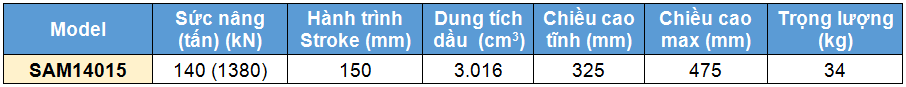 Kich 1 chieu bang nhom 140 tan 150 mm, kich 1 chieu, SAM Single acting aluminium cylinder